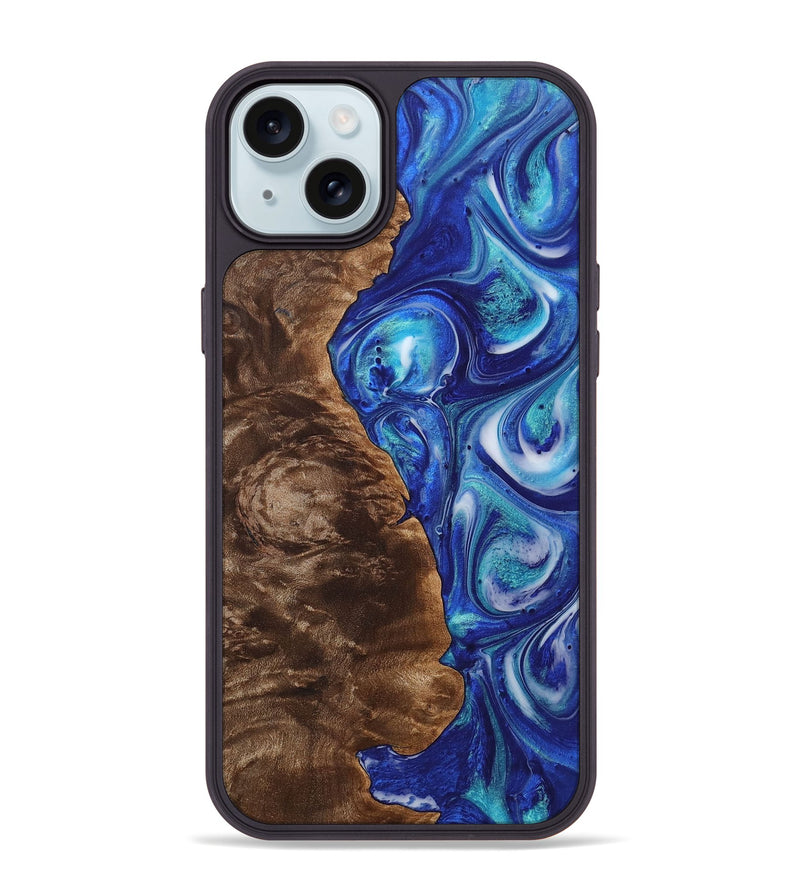 iPhone 15 Plus Wood+Resin Phone Case - Nancy (Blue, 700784)