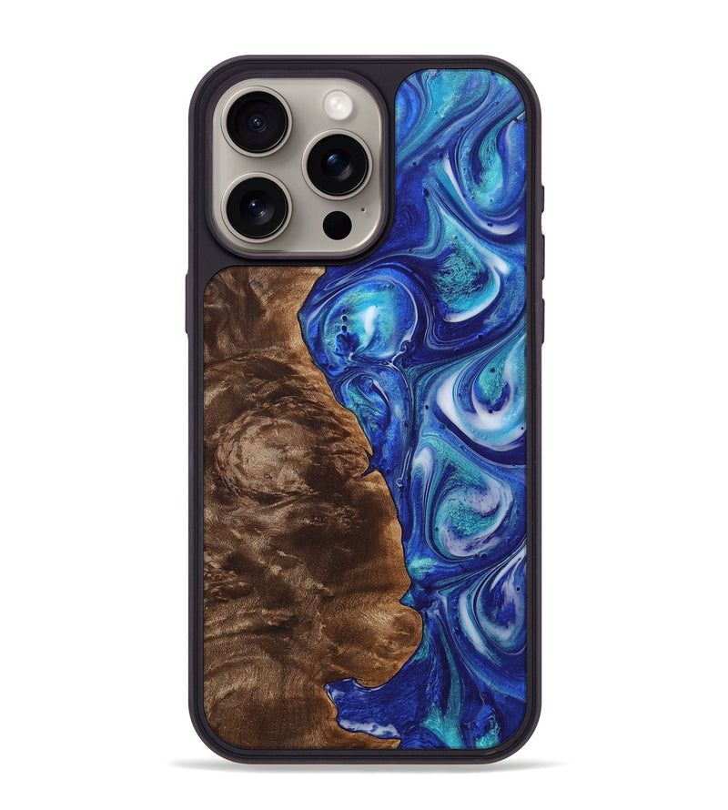 iPhone 15 Pro Max Wood+Resin Phone Case - Nancy (Blue, 700784)