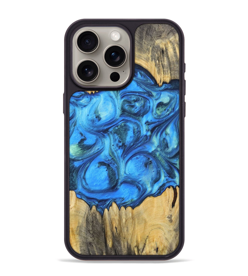 iPhone 15 Pro Max Wood+Resin Phone Case - Ali (Blue, 700788)