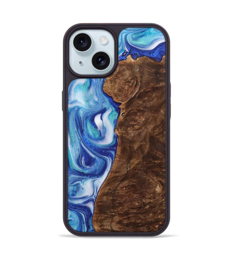 iPhone 15 Wood+Resin Phone Case - Reed (Blue, 700794)