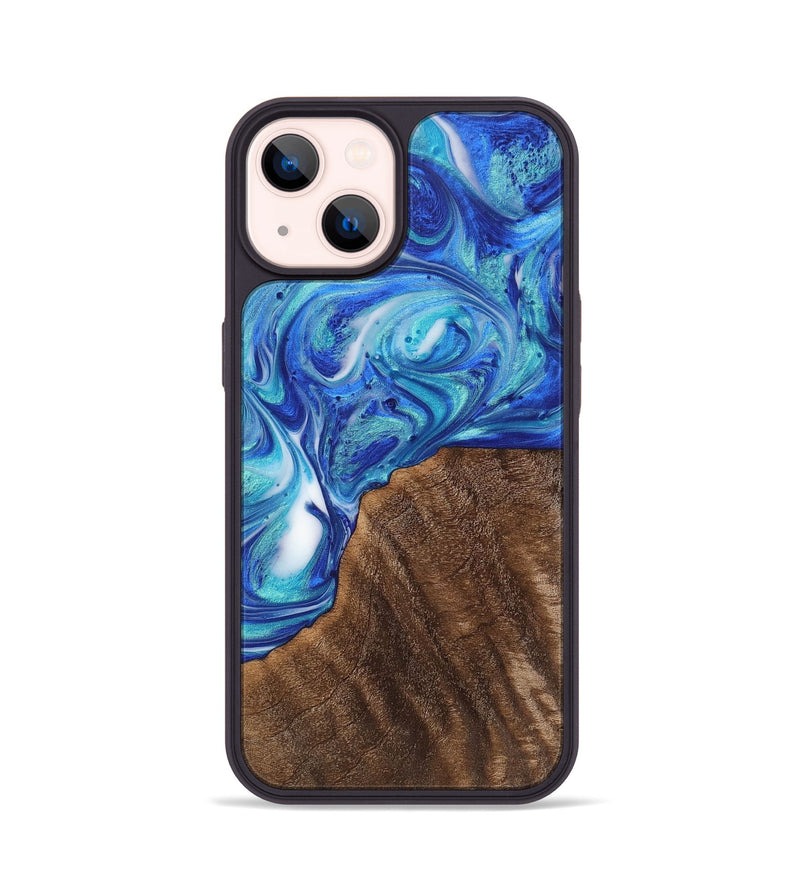 iPhone 14 Wood+Resin Phone Case - Adaline (Blue, 700795)