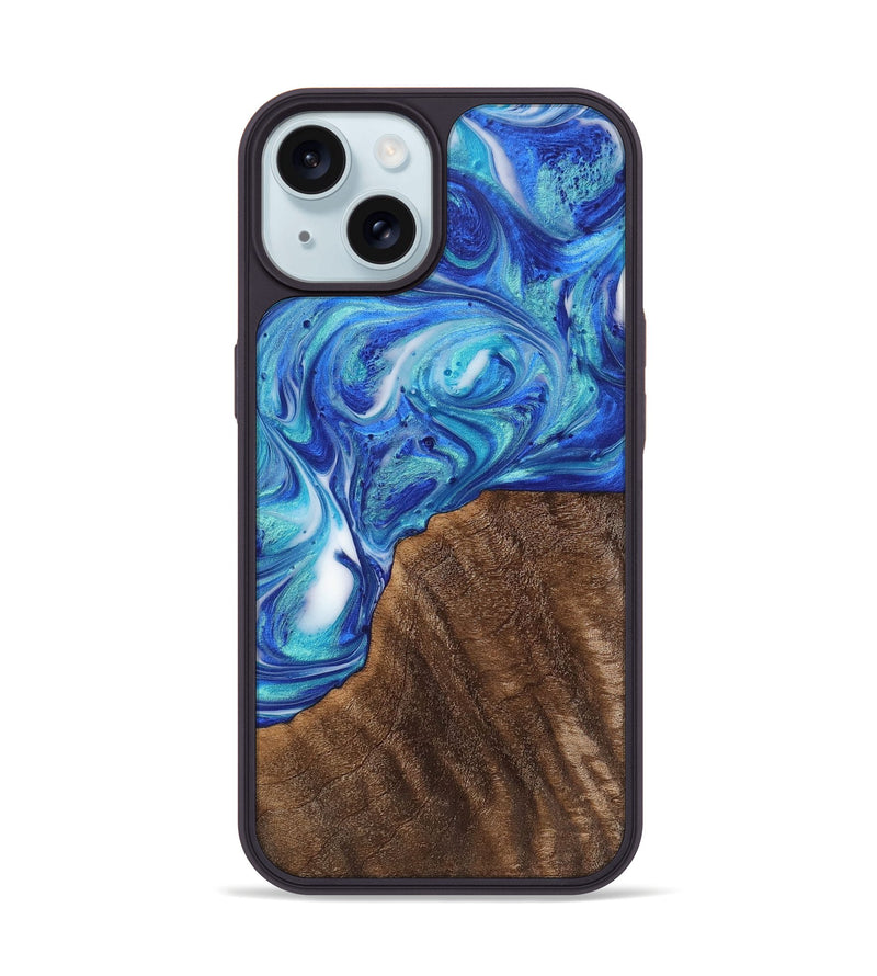 iPhone 15 Wood+Resin Phone Case - Adaline (Blue, 700795)