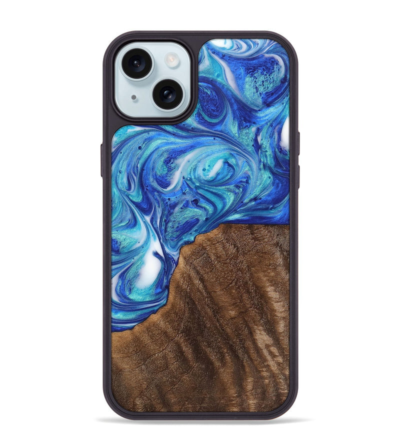 iPhone 15 Plus Wood+Resin Phone Case - Adaline (Blue, 700795)