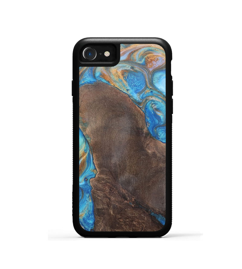iPhone SE Wood+Resin Phone Case - Georgia (Teal & Gold, 700803)