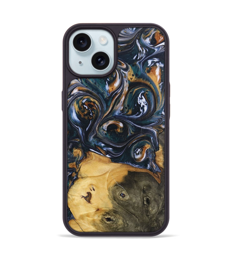 iPhone 15 Wood+Resin Phone Case - Molly (Black & White, 700833)