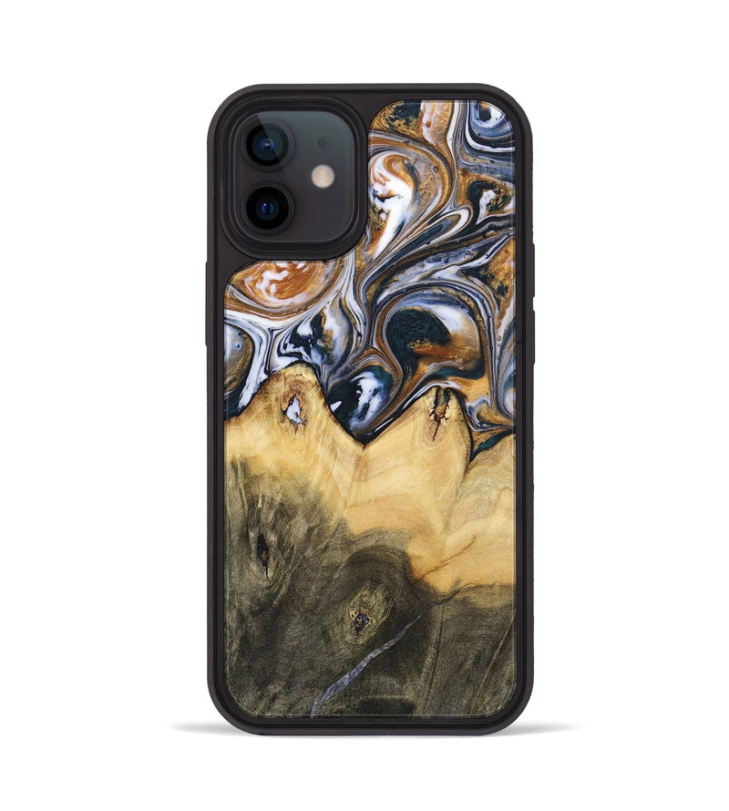 iPhone 12 Wood+Resin Phone Case - Jeanette (Black & White, 700836)