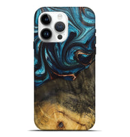 iPhone 15 Pro Max Wood+Resin Live Edge Phone Case - Shirley (Teal & Gold, 700918)