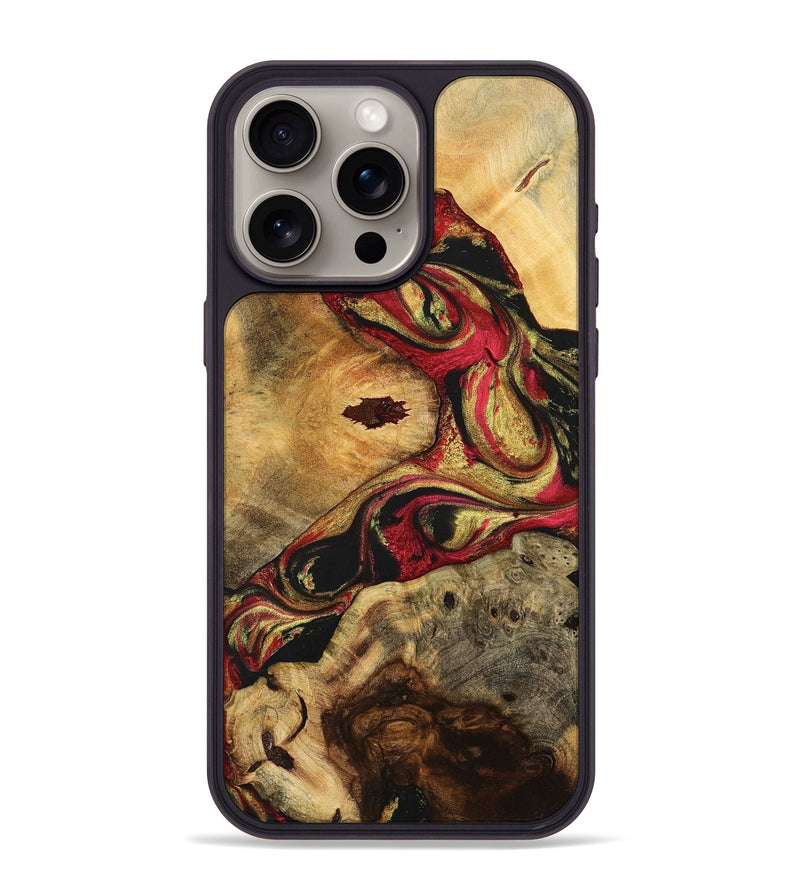 iPhone 15 Pro Max Wood+Resin Phone Case - Christy (Red, 700936)