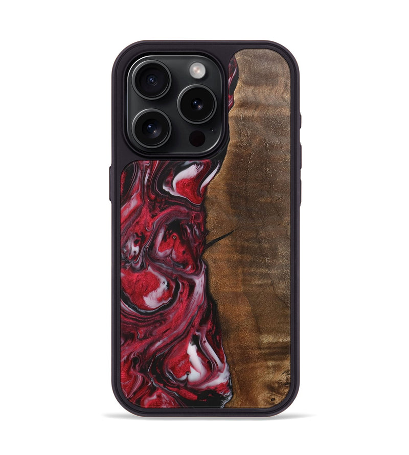 iPhone 15 Pro Wood+Resin Phone Case - Evangeline (Red, 700956)