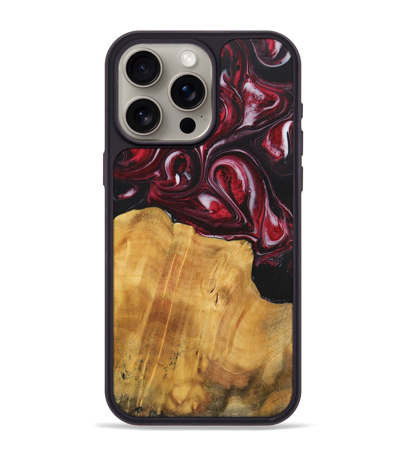 iPhone 15 Pro Max Wood+Resin Phone Case - Leroy (Red, 700957)