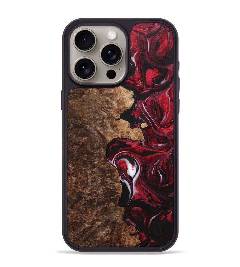 iPhone 15 Pro Max Wood+Resin Phone Case - Sallie (Red, 700959)