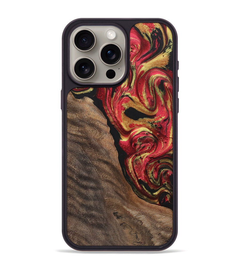 iPhone 15 Pro Max Wood+Resin Phone Case - Tatiana (Red, 700963)