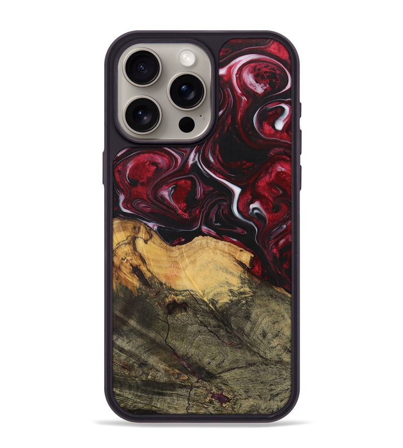 iPhone 15 Pro Max Wood+Resin Phone Case - Leonel (Red, 700964)