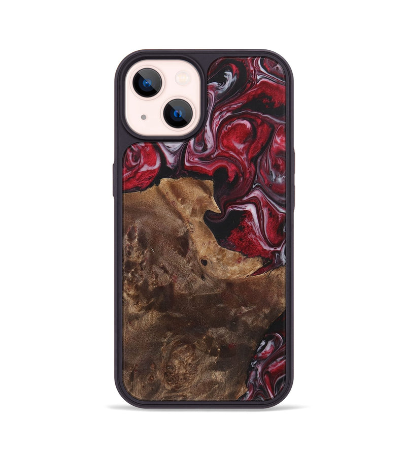 iPhone 14 Wood+Resin Phone Case - Frank (Red, 700967)