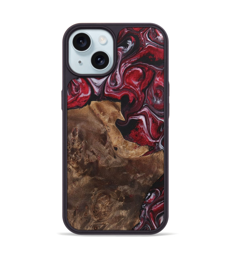 iPhone 15 Wood+Resin Phone Case - Frank (Red, 700967)