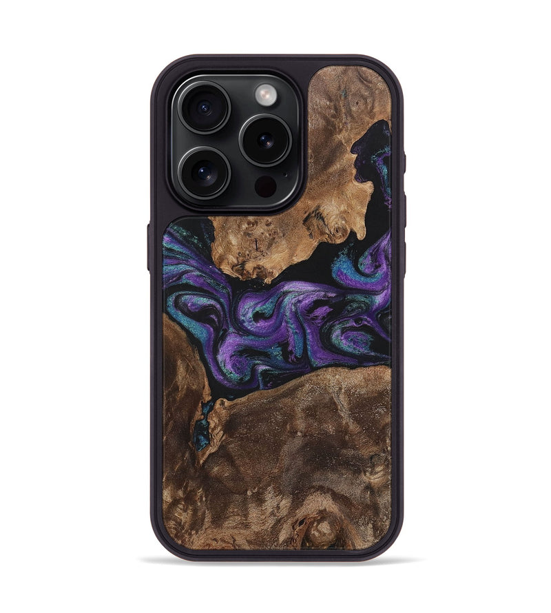 iPhone 15 Pro Wood+Resin Phone Case - Charlotte (Purple, 700973)