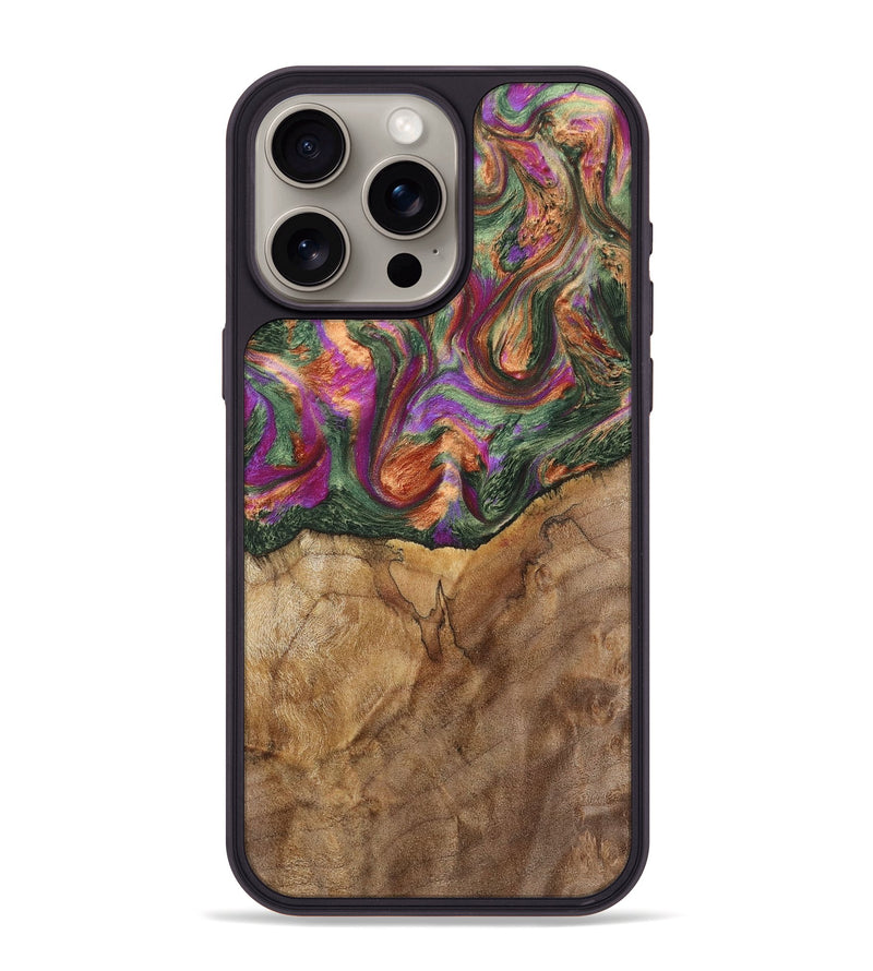 iPhone 15 Pro Max Wood+Resin Phone Case - Ellen (Green, 701057)