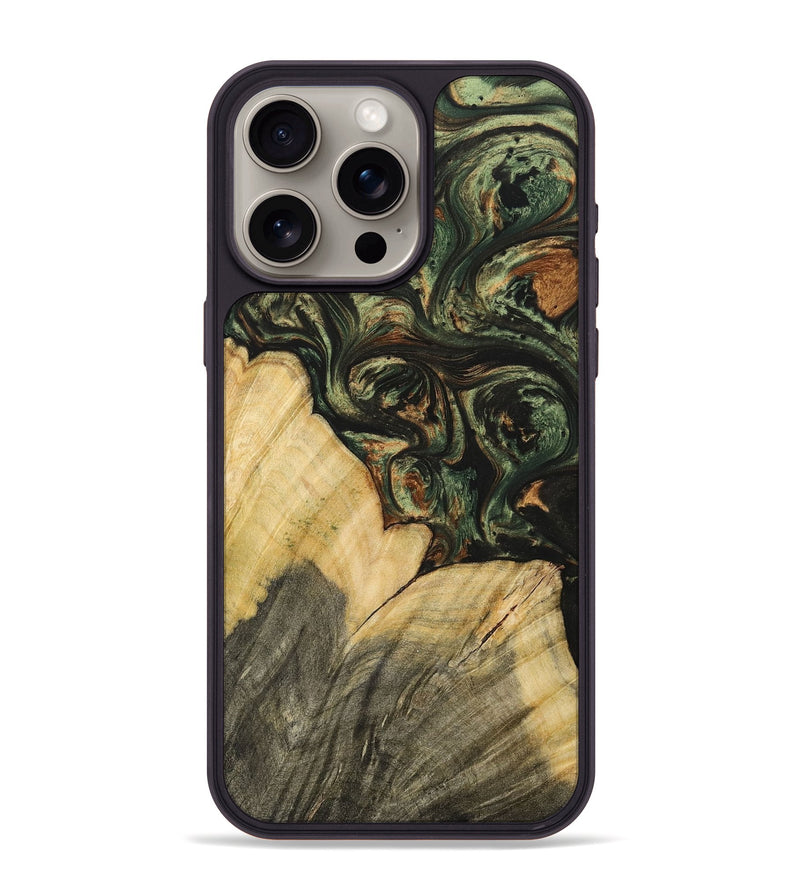 iPhone 15 Pro Max Wood+Resin Phone Case - Guy (Green, 701061)