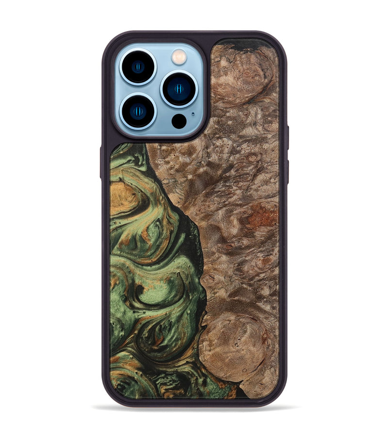 iPhone 14 Pro Max Wood+Resin Phone Case - Terrell (Green, 701075)