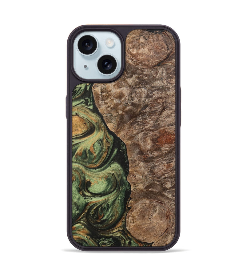 iPhone 15 Wood+Resin Phone Case - Terrell (Green, 701075)