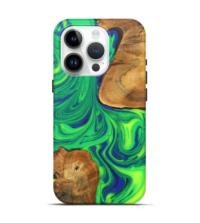 iPhone 15 Pro Wood+Resin Live Edge Phone Case - Aubree (Green, 701156)
