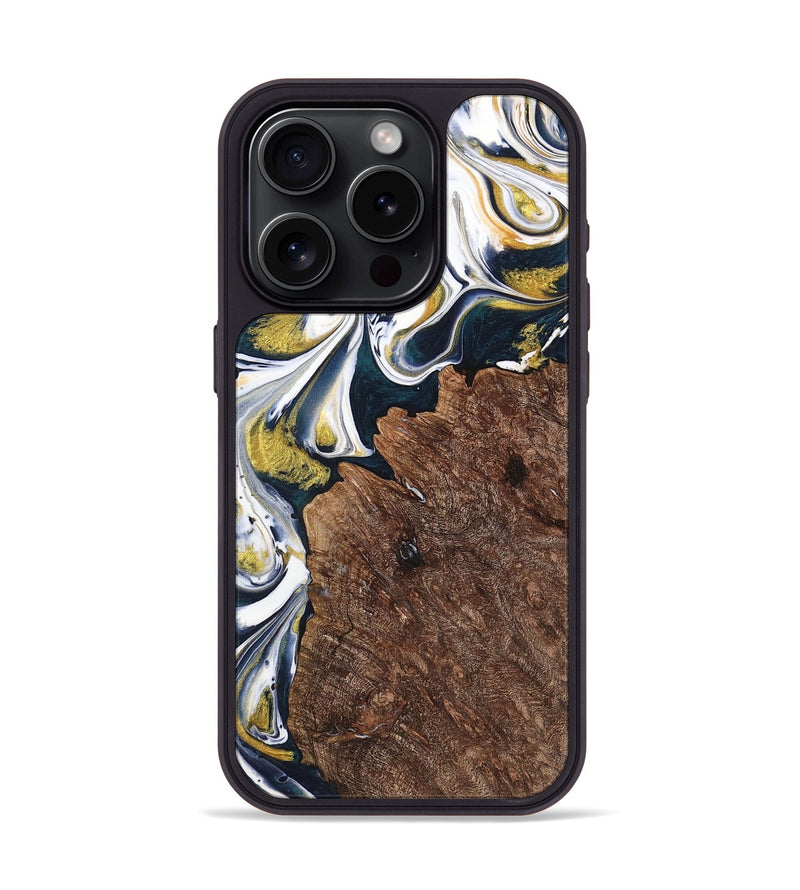 iPhone 15 Pro Wood+Resin Phone Case - Ramona (Teal & Gold, 701376)
