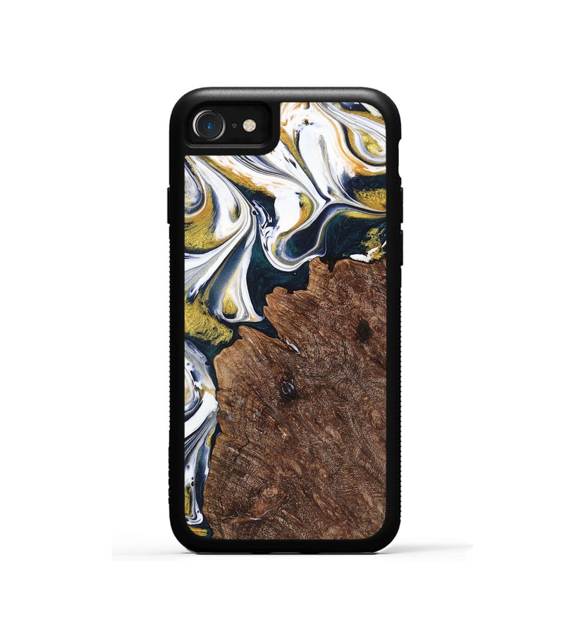 iPhone SE Wood+Resin Phone Case - Ramona (Teal & Gold, 701376)