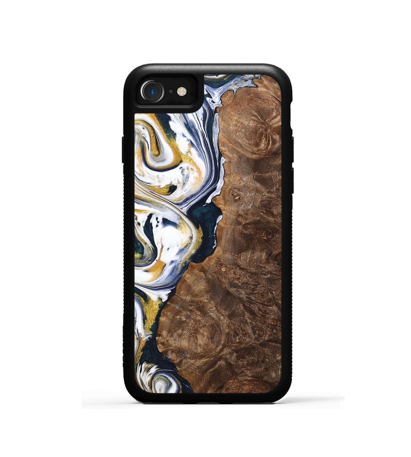 iPhone SE Wood+Resin Phone Case - Trisha (Teal & Gold, 701381)