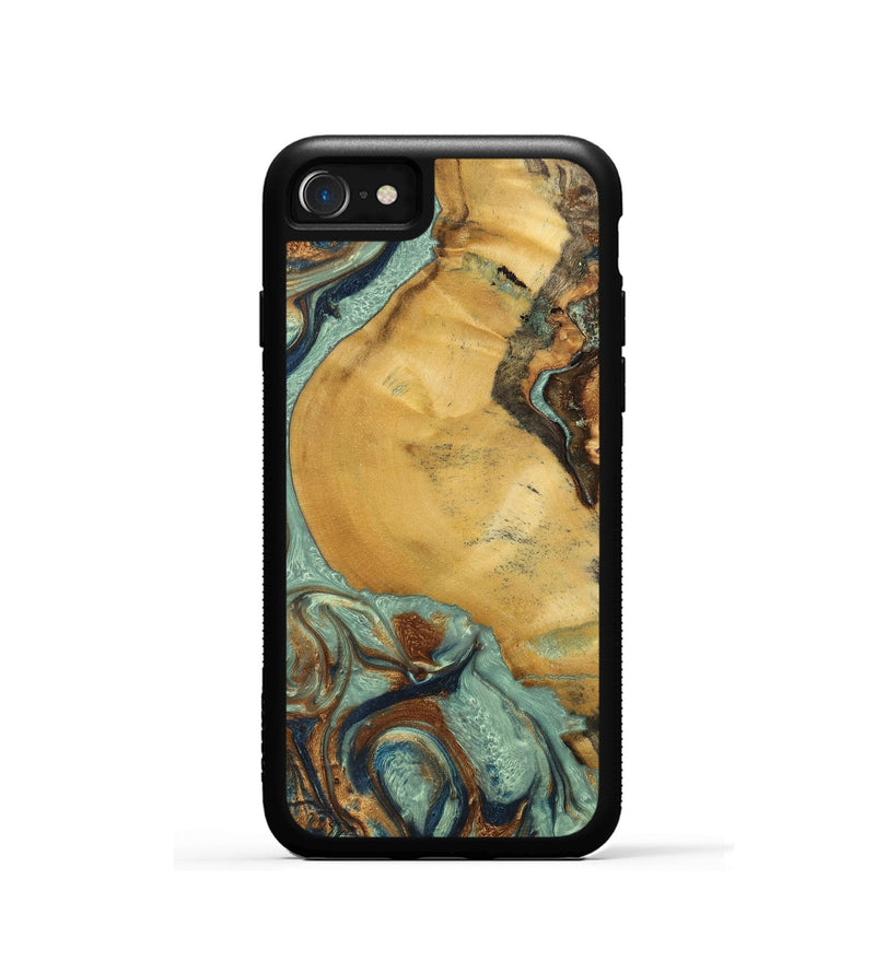 iPhone SE Wood+Resin Phone Case - Walker (Teal & Gold, 701410)