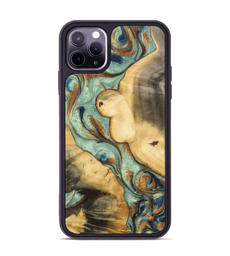 iPhone 11 Pro Max Wood+Resin Phone Case - Jill (Teal & Gold, 701412)