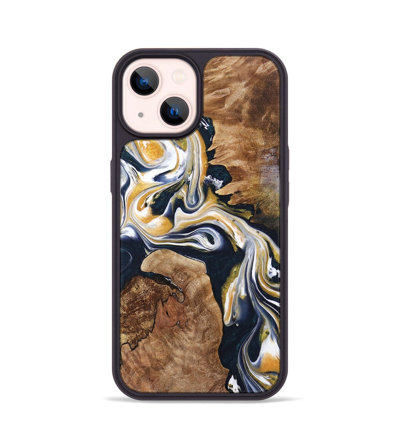 iPhone 14 Wood+Resin Phone Case - Tucker (Teal & Gold, 701417)