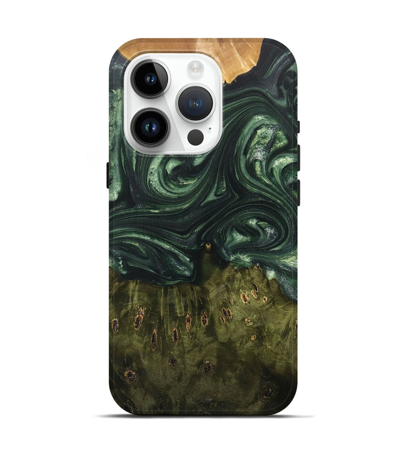iPhone 15 Pro Wood+Resin Live Edge Phone Case - Addisyn (Green, 701644)