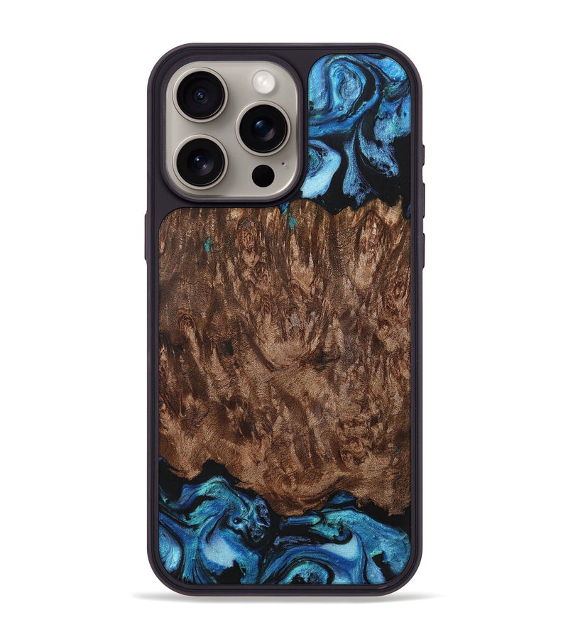 iPhone 15 Pro Max Wood+Resin Phone Case - Juanita (Blue, 701664)