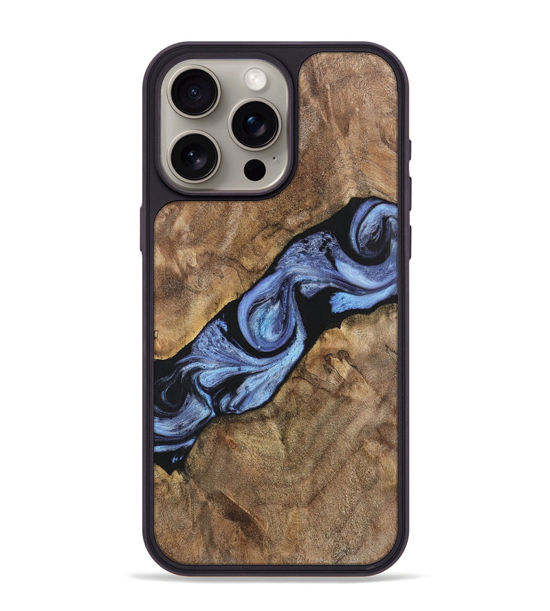 iPhone 15 Pro Max Wood+Resin Phone Case - Jaclyn (Blue, 701666)