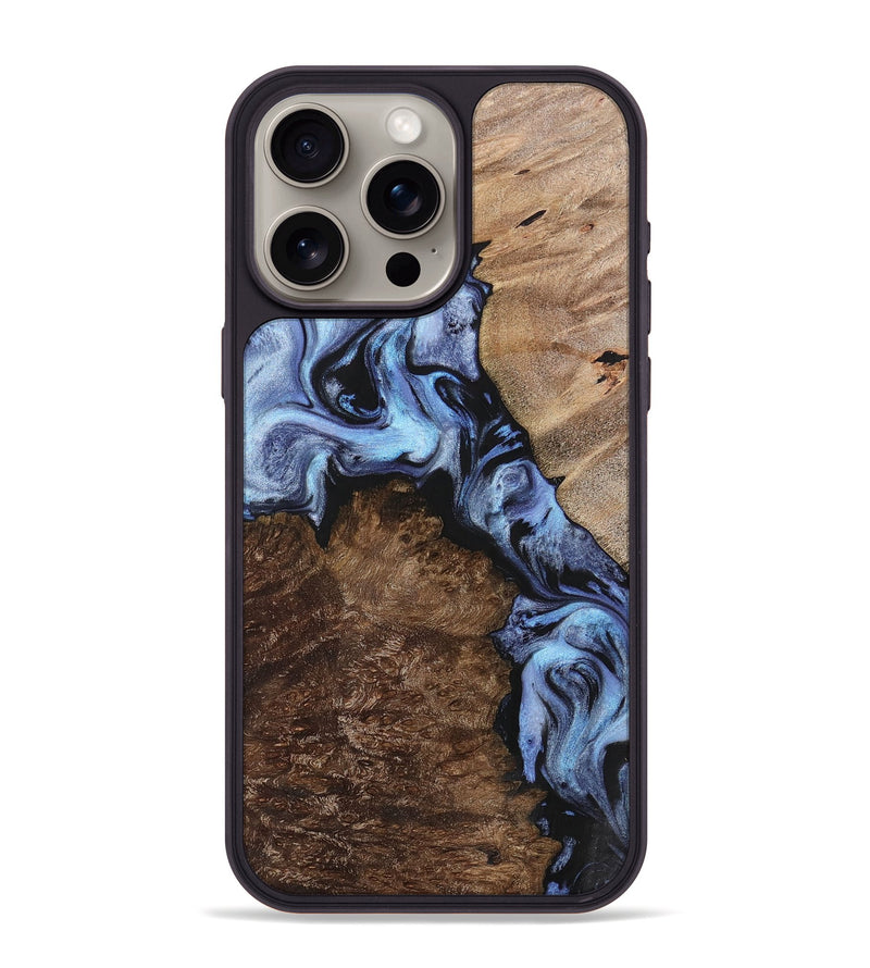 iPhone 15 Pro Max Wood+Resin Phone Case - Hannah (Blue, 701668)