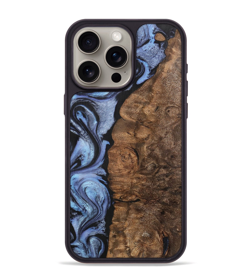 iPhone 15 Pro Max Wood+Resin Phone Case - Deborah (Blue, 701675)