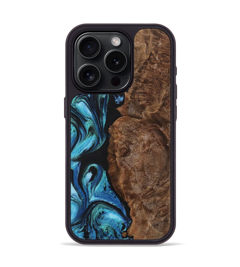 iPhone 15 Pro Wood+Resin Phone Case - Bianca (Blue, 701678)