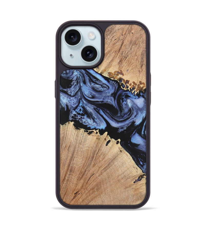 iPhone 15 Wood+Resin Phone Case - Nina (Blue, 701682)