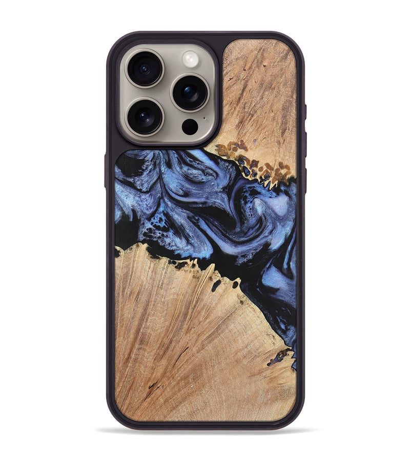 iPhone 15 Pro Max Wood+Resin Phone Case - Nina (Blue, 701682)