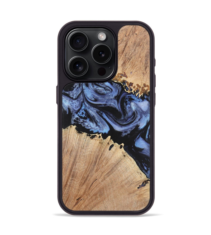iPhone 15 Pro Wood+Resin Phone Case - Nina (Blue, 701682)