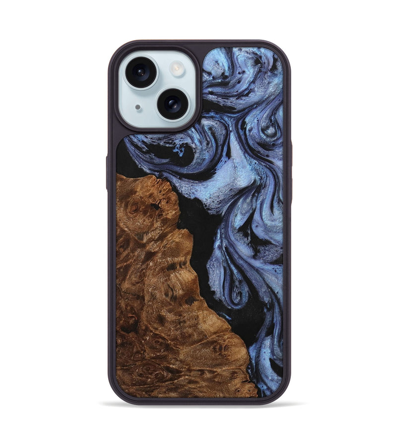iPhone 15 Wood+Resin Phone Case - Gianni (Blue, 701684)