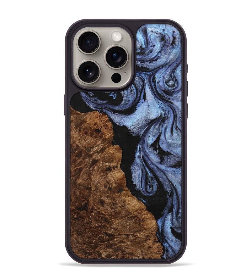 iPhone 15 Pro Max Wood+Resin Phone Case - Gianni (Blue, 701684)