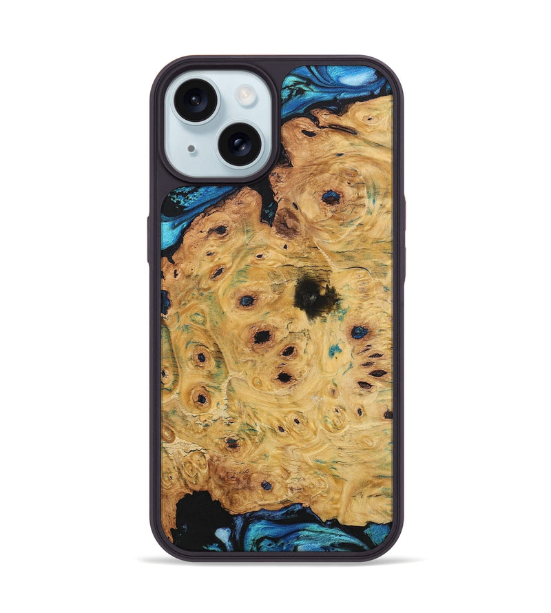 iPhone 15 Wood+Resin Phone Case - Vicky (Blue, 701687)