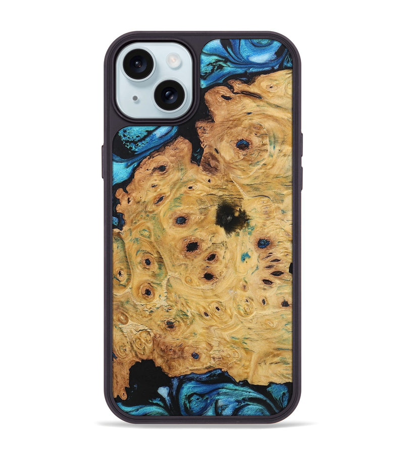 iPhone 15 Plus Wood+Resin Phone Case - Vicky (Blue, 701687)