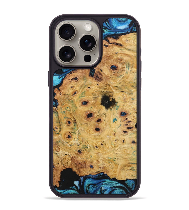 iPhone 15 Pro Max Wood+Resin Phone Case - Vicky (Blue, 701687)