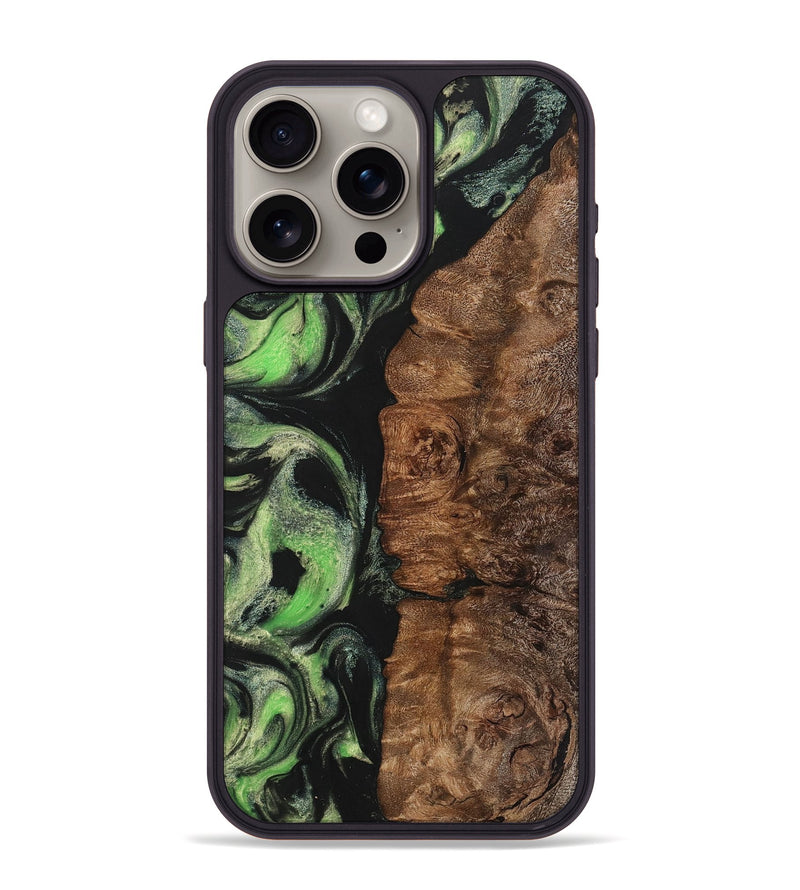 iPhone 15 Pro Max Wood+Resin Phone Case - Charles (Green, 701737)
