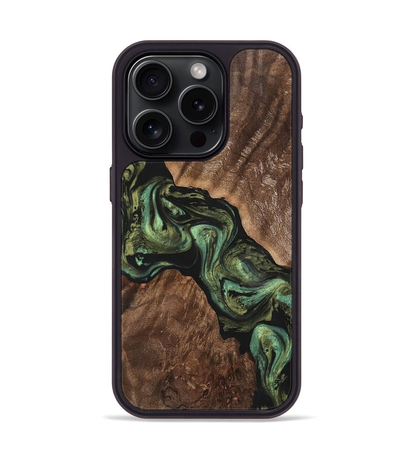 iPhone 15 Pro Wood+Resin Phone Case - Molly (Green, 701744)