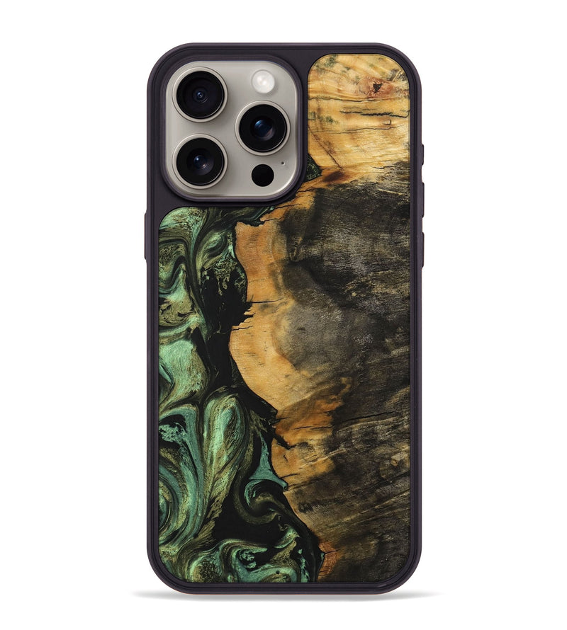 iPhone 15 Pro Max Wood+Resin Phone Case - Paul (Green, 701745)
