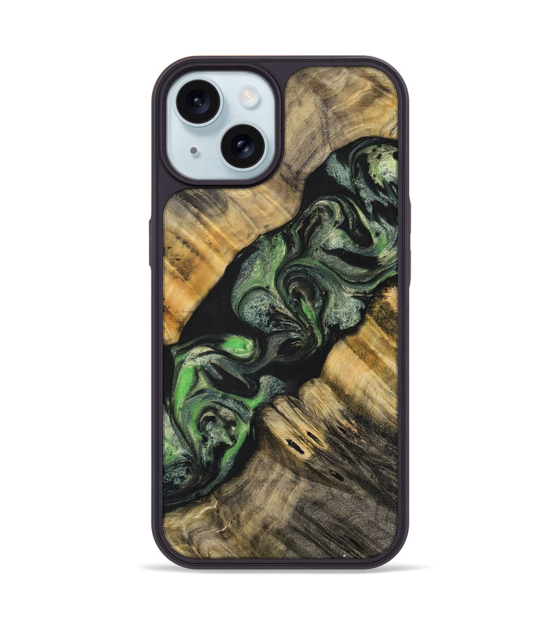 iPhone 15 Wood+Resin Phone Case - Deneen (Green, 701748)