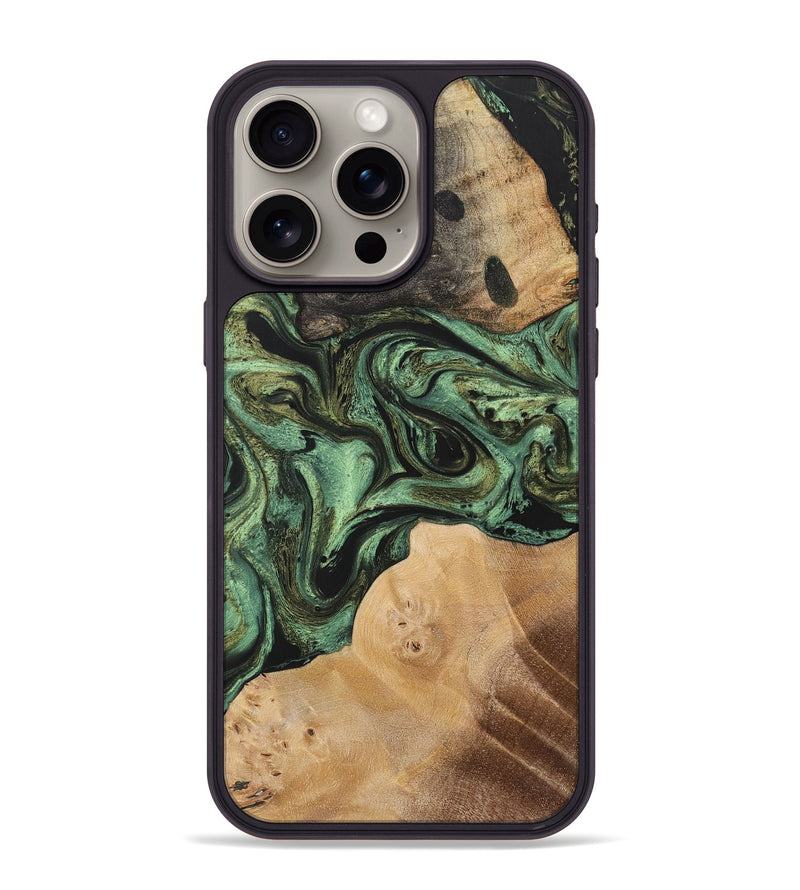iPhone 15 Pro Max Wood+Resin Phone Case - Brock (Green, 701749)